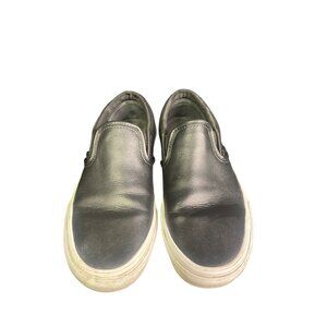 Vans Women's Black Leather Slip on Sneakers Size W7.5 Mens 6 SKU 2062